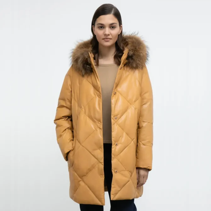 Yellow Quilted Puffer Coat With Hood