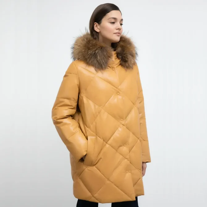 Yellow Quilted Puffer Coat With Hood