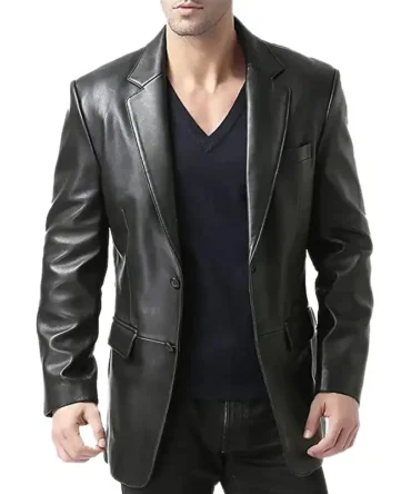 Men Black Leather Blazer Jacket