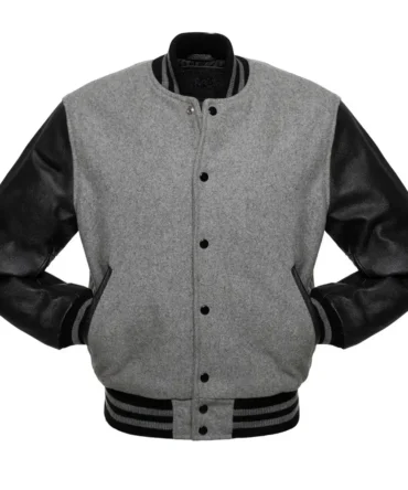 Grey Wool Black Leather Varsity Jacket
