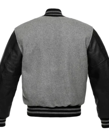 Letterman Grey Wool Black Leather Varsity Jacket