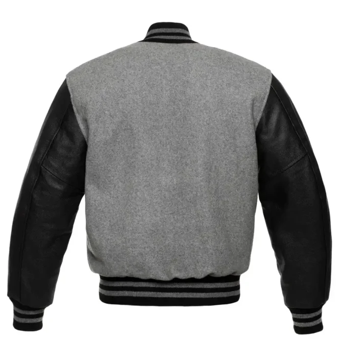 Letterman Grey Wool Black Leather Varsity Jacket