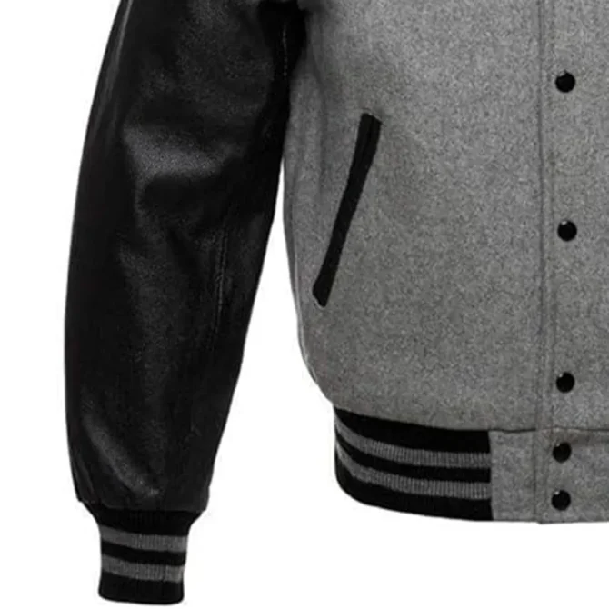 Mens Grey and Black Wool Varsity Jacket