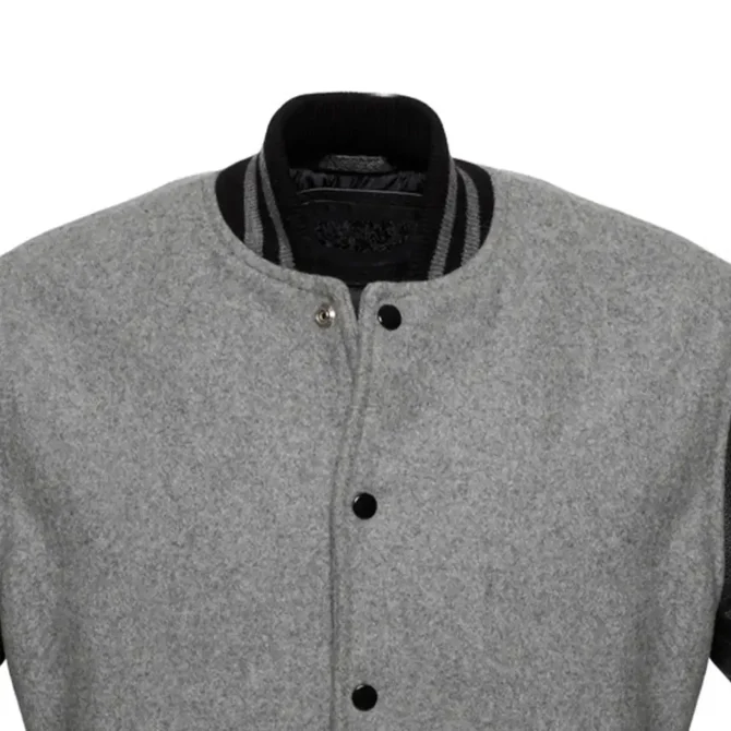 Mens Grey and Black Wool Varsity Jacket