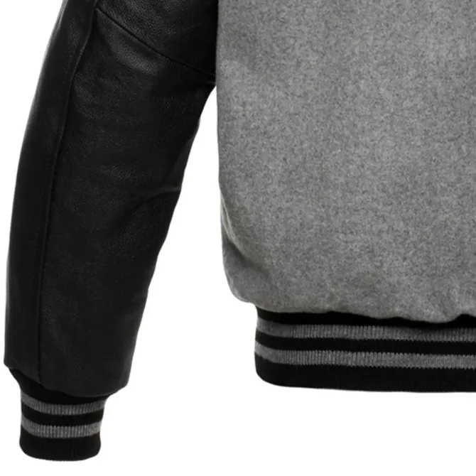 Mens Grey and Black Wool Varsity Jacket