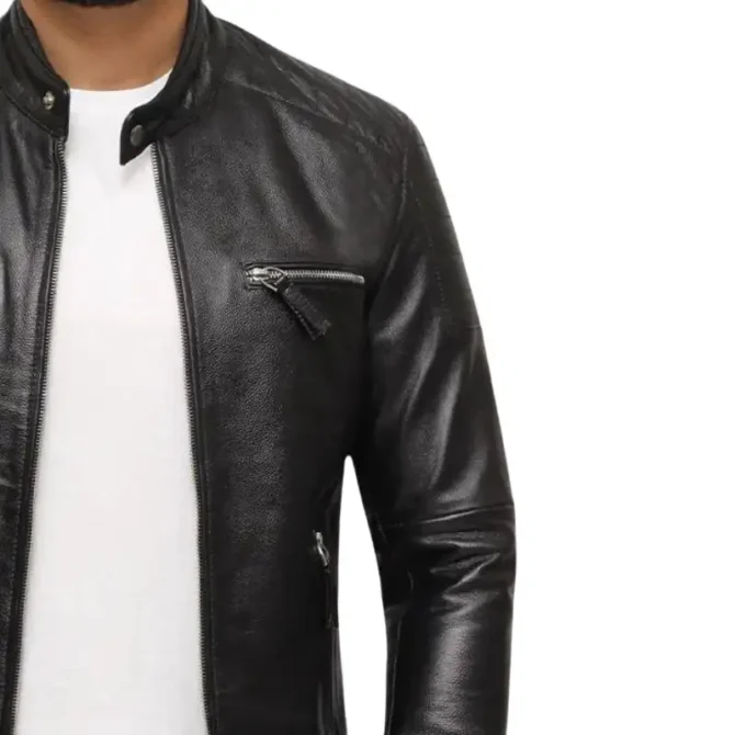 Mens Black Leather Racer Jacket