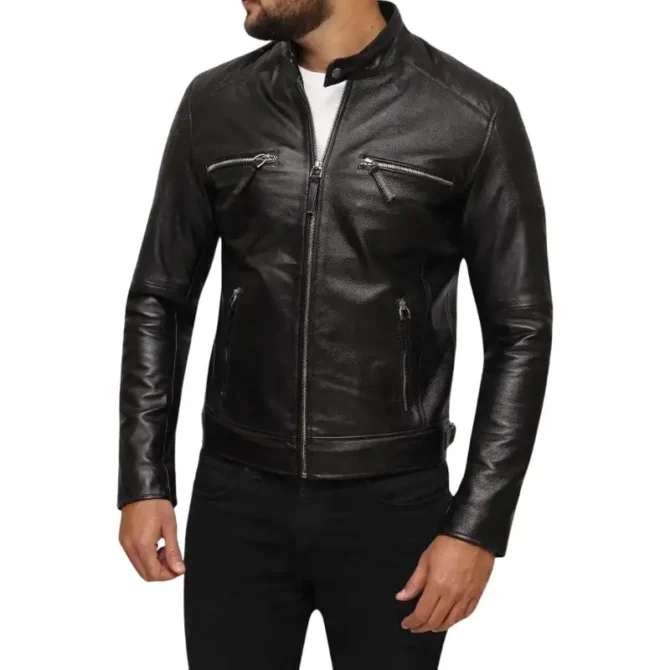 Mens Black Leather Racer Jacket
