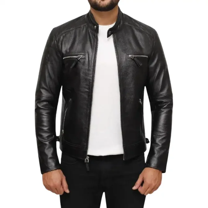 Mens Black Leather Racer Jacket