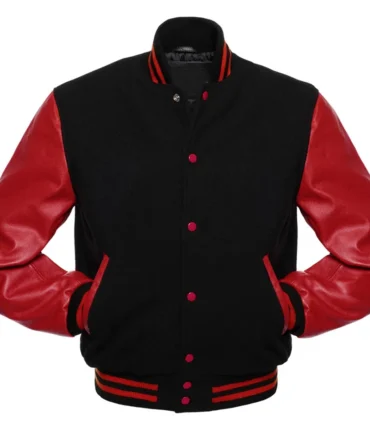 Black Wool Red Leather Varsity Jacket