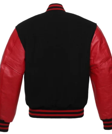 Black Wool Red Leather Varsity Jacket