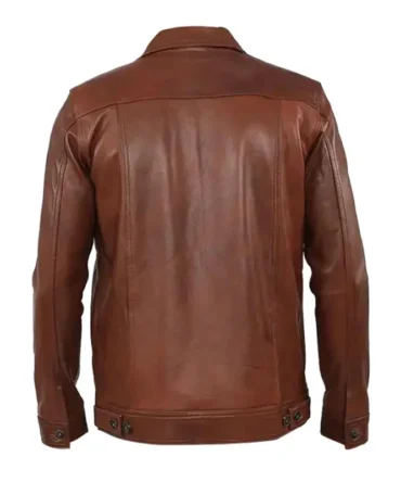Mens BrownTrucker Leather Jacket