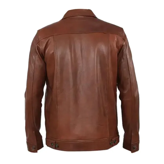 Mens BrownTrucker Leather Jacket