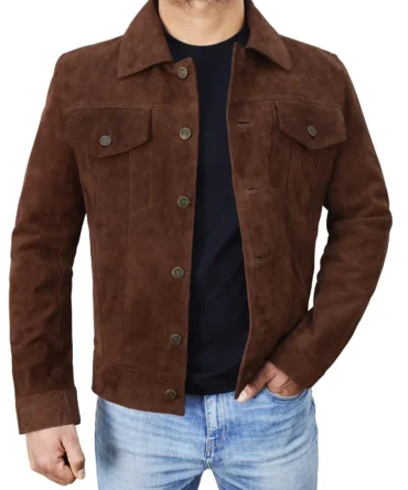 James Dark Brown Suede Leather Jacket For Mens