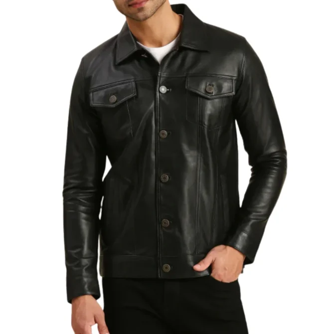 Mens Moto Style Leather Jacket
