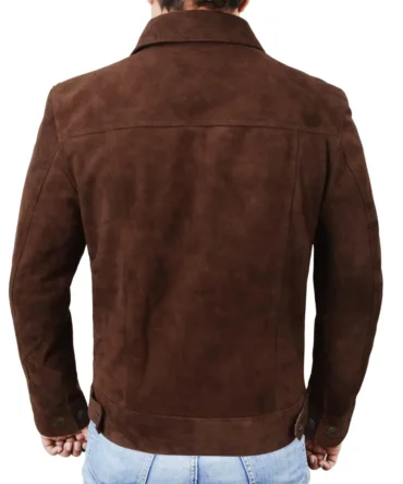 James Dark Brown Suede Leather Trucker Jacket For Mens
