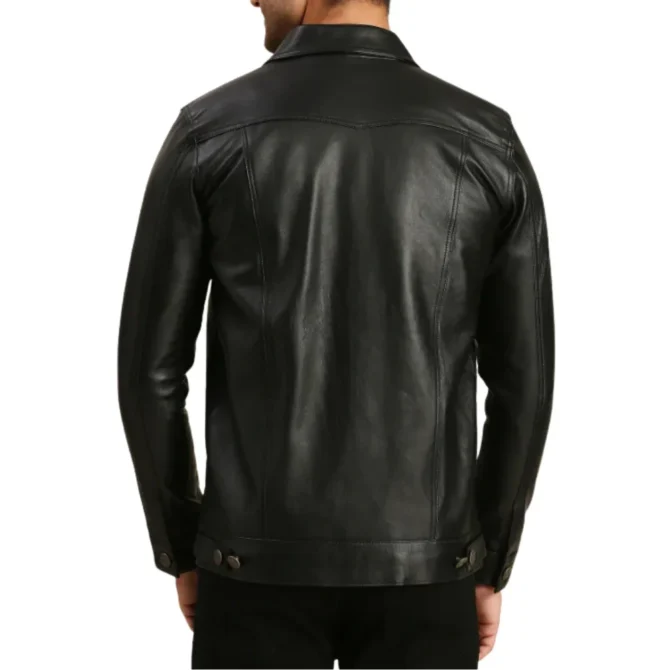 Mens Brown Moto Style Trucker Leather Jacket