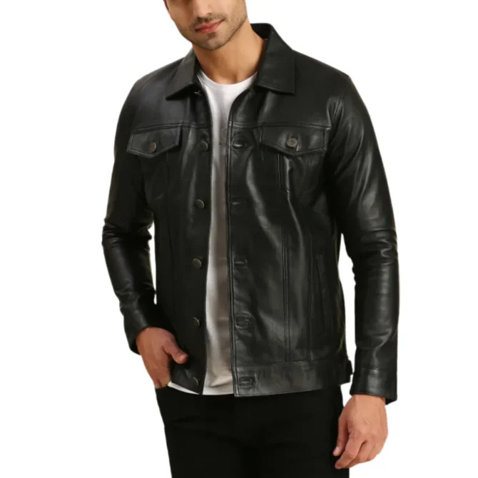 Mens Moto Style Leather Jacket