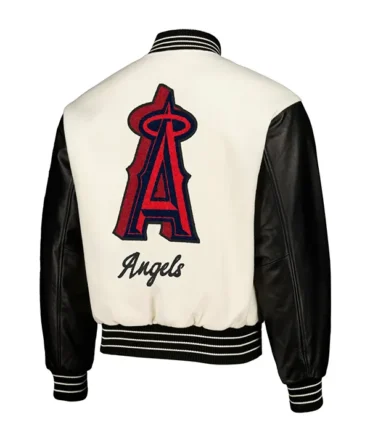 Baseball Team Log Angeles Angels Black and White Varsity Bomber Jacket