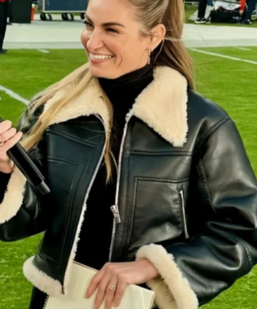 Super Bowl LIX 2024 Erin Andrews Leather Shearling Jacket