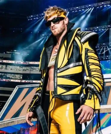 American Wrestler Logan Paul WrestleMania 38 Black and Yellow Hooded Leather Jacket