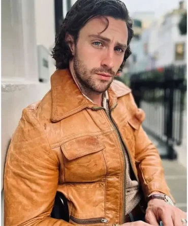 English actor Aaron Taylor-Johnson Brown Leather Jacket