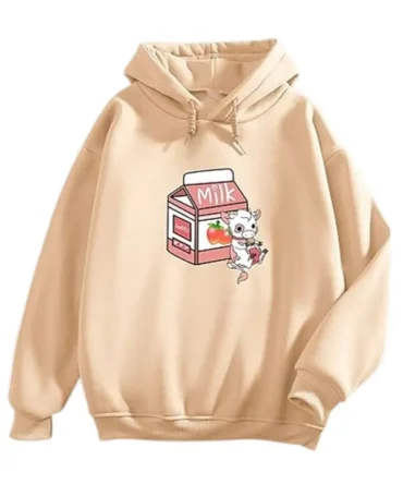 Womens Strawberry Cow Milk Carton Pink Pullover Hoodie