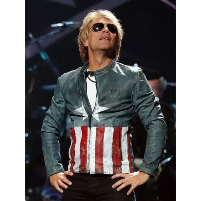 American Singer-on Bon Jovi USA Flag Leather Jacket