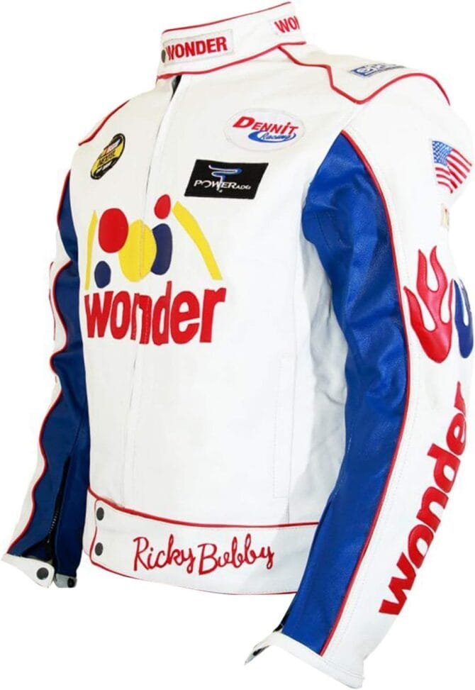 Mens Ricky Bobby Nights Motorcycle Biker Leather Jacket