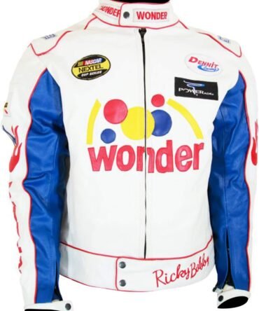 Mens Ricky Bobby Nights Racing Motorcycle Biker Leather Jacket for Men