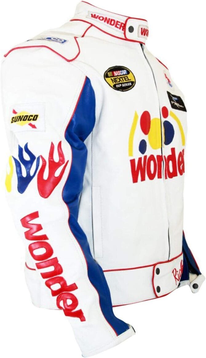 Mens Ricky Bobby Nights Racing Motorcycle Leather Jacket for Men