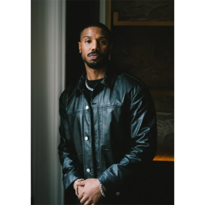 Michael b. jordan Black leather jacket
