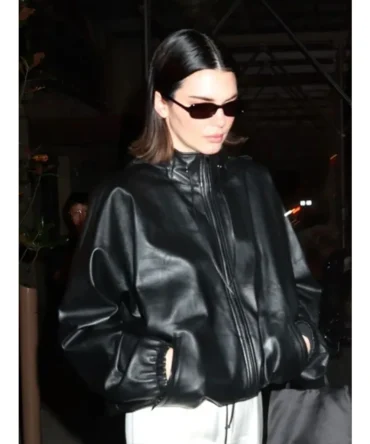 NYC 2025 Kendall Jenner Black Leather Jacket
