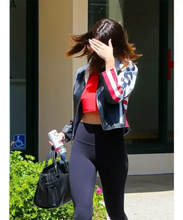 Selena Gomez USA Flag Black Leather Jacket