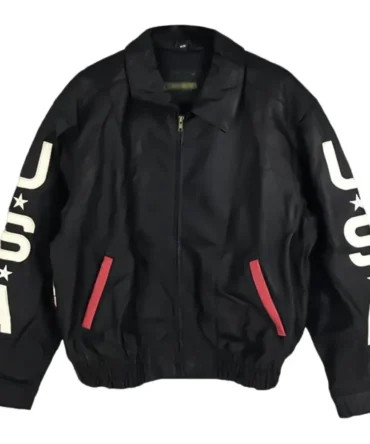 Vintage 80s USA Flag Black Bomber Jacket