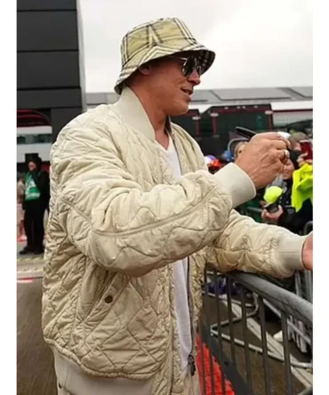 Brad Pitt F1 2025 Sonny Hayes Off White Quilted Bomber Jacket