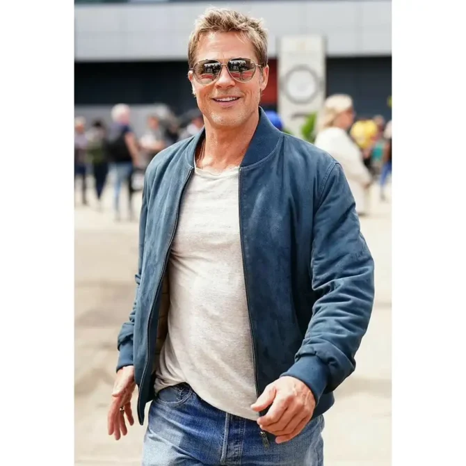 Brad Pitt F1 Blue Bomber Leather Jacket