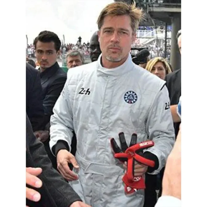 Brad Pitt Formula One 2025 Sonny Hayes White Jumpsuit