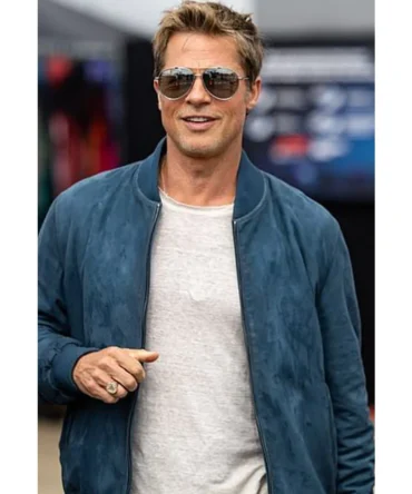 Formula 1 British Grand Prix Brad Pitt Blue Bomber Suede Leather Jacket