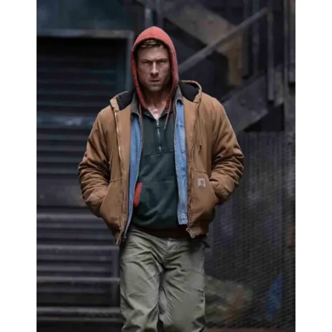 The Running Man Glen Powell Brown Jacket